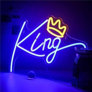 Sign Blue Letters Led Neon Light Pink Crown Led Neon Signs
